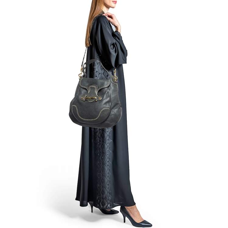 Pre Owned Gucci Grey Leather Large Pelham Hobo