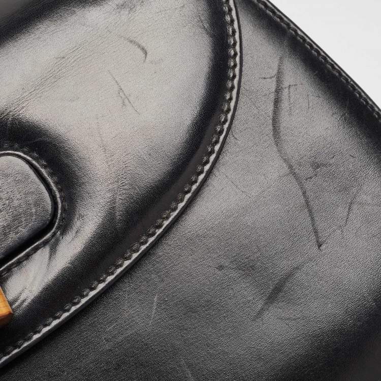 Pre Owned Gucci Black Leather Vintage Bamboo Top Handle Bag