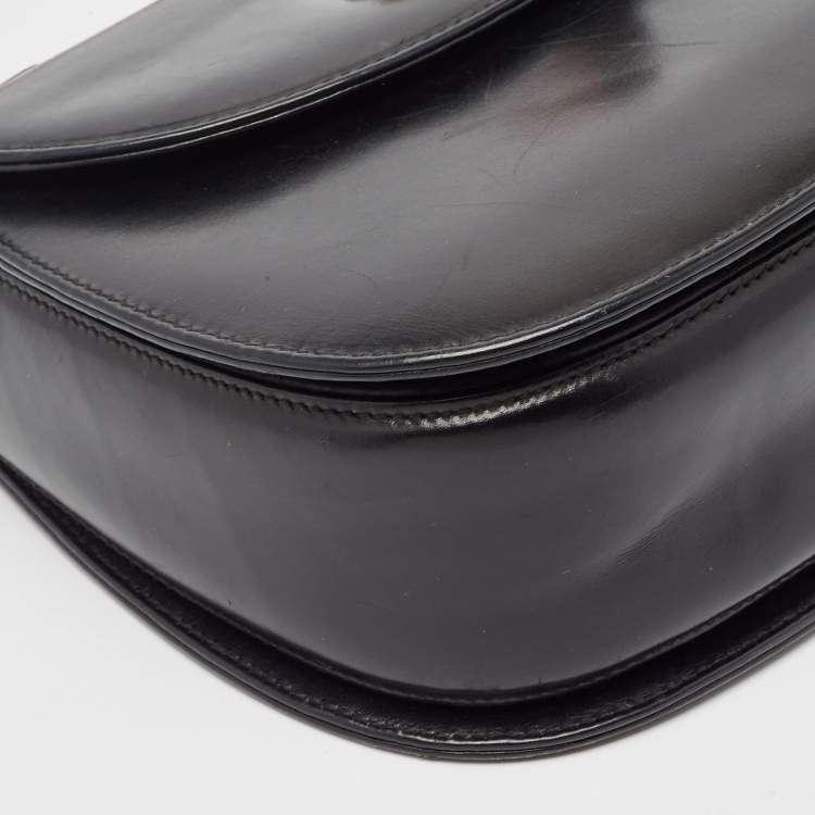 Pre Owned Gucci Black Leather Vintage Bamboo Top Handle Bag