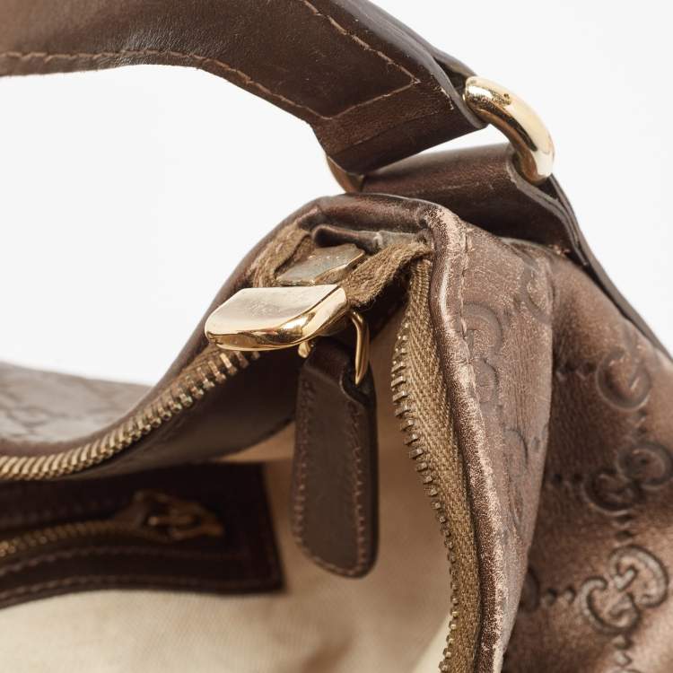 Pre Owned Gucci Dark Brown Guccissima Leather Heart Bit Charm Hobo