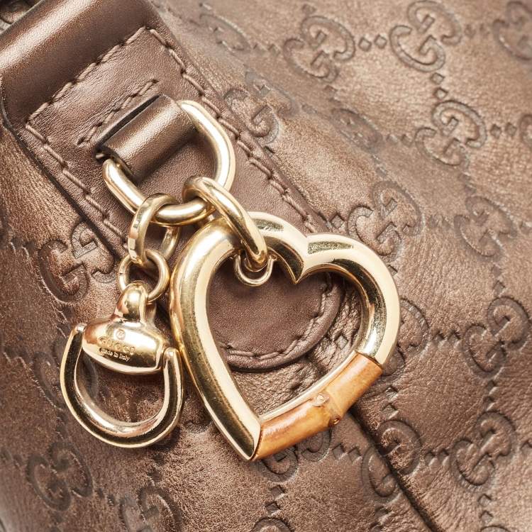 Pre Owned Gucci Dark Brown Guccissima Leather Heart Bit Charm Hobo