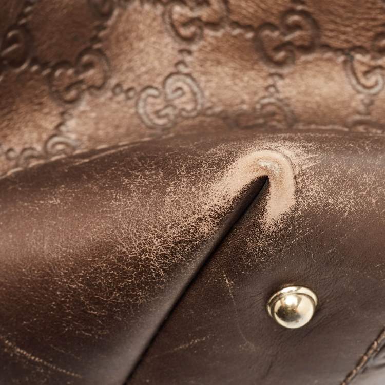 Pre Owned Gucci Dark Brown Guccissima Leather Heart Bit Charm Hobo