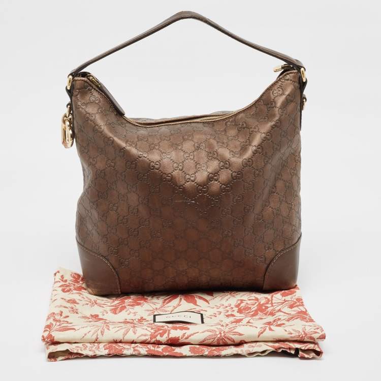 Pre Owned Gucci Dark Brown Guccissima Leather Heart Bit Charm Hobo