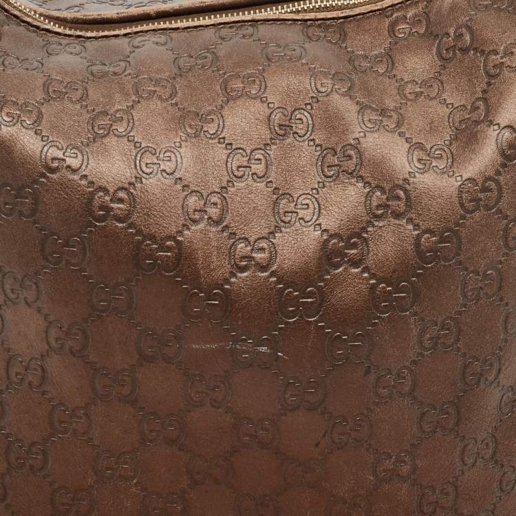 Pre Owned Gucci Dark Brown Guccissima Leather Heart Bit Charm Hobo