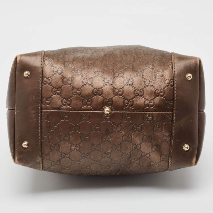 Pre Owned Gucci Dark Brown Guccissima Leather Heart Bit Charm Hobo