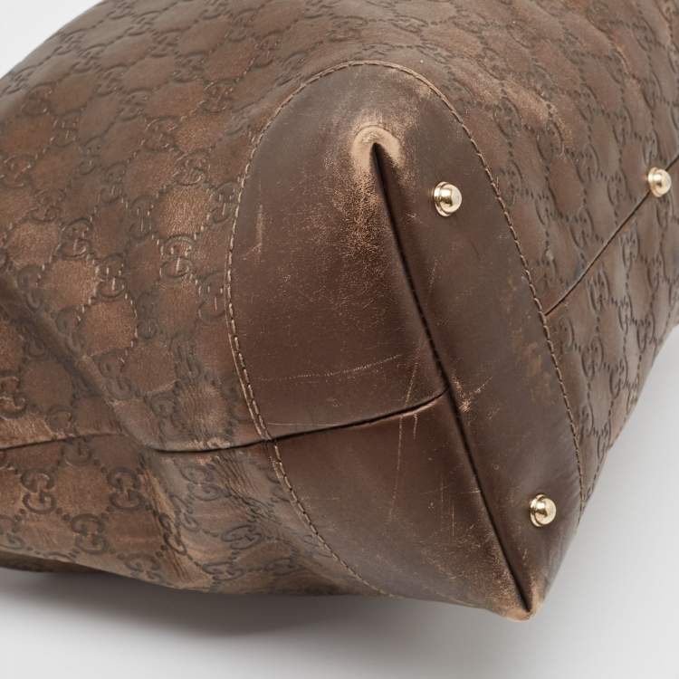 Pre Owned Gucci Dark Brown Guccissima Leather Heart Bit Charm Hobo