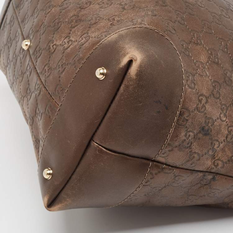 Pre Owned Gucci Dark Brown Guccissima Leather Heart Bit Charm Hobo