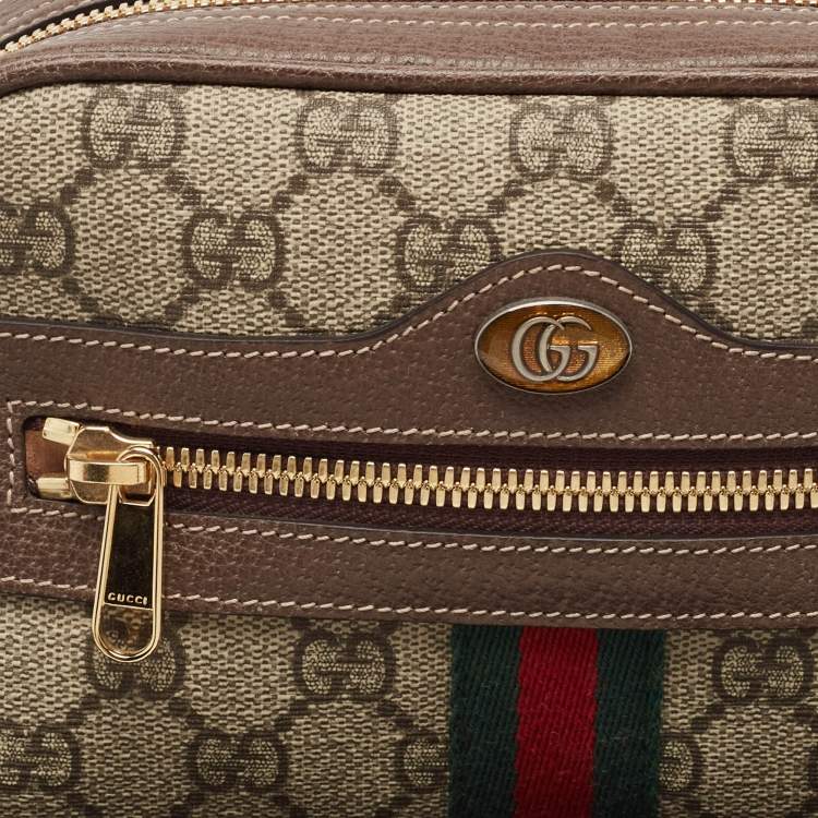 Pre Owned Gucci Beige/Ebony GG Supreme Canvas and Leather Small Ophidia Belt Bag