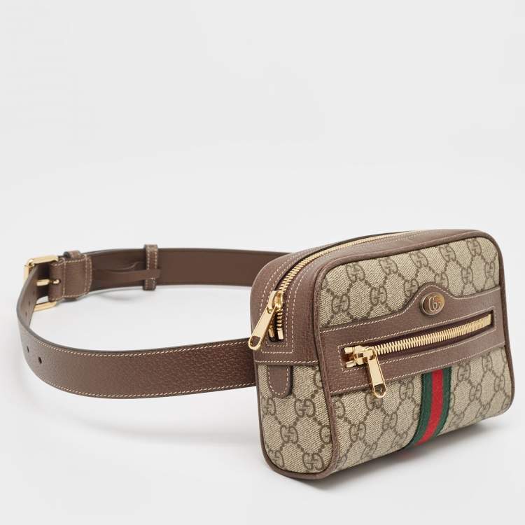 Pre Owned Gucci Beige/Ebony GG Supreme Canvas and Leather Small Ophidia Belt Bag