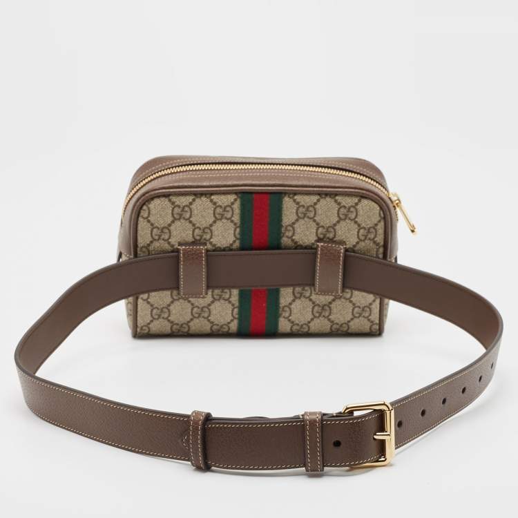 Pre Owned Gucci Beige/Ebony GG Supreme Canvas and Leather Small Ophidia Belt Bag