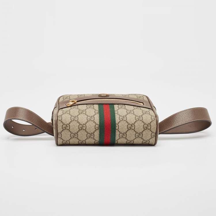 Pre Owned Gucci Beige/Ebony GG Supreme Canvas and Leather Small Ophidia Belt Bag