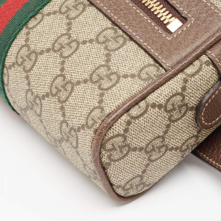 Pre Owned Gucci Beige/Ebony GG Supreme Canvas and Leather Small Ophidia Belt Bag