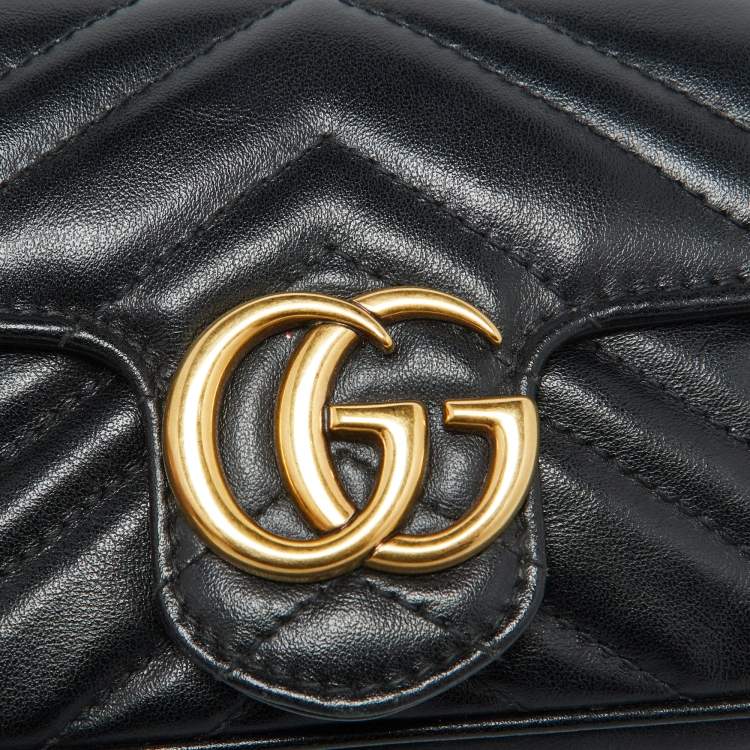 Pre Owned Gucci Black Matelassé Leather GG Marmont Super Mini Shoulder Bag