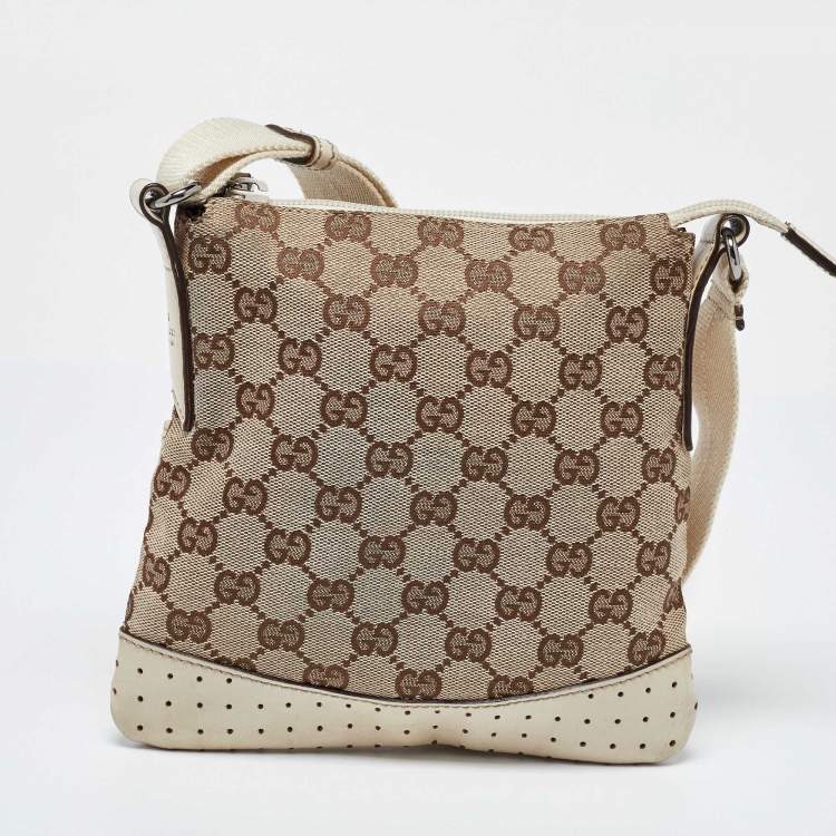 Pre Owned Gucci Beige GG Canvas and Leather Crossbody Bag