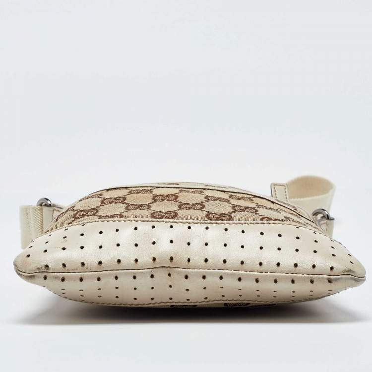 Pre Owned Gucci Beige GG Canvas and Leather Crossbody Bag