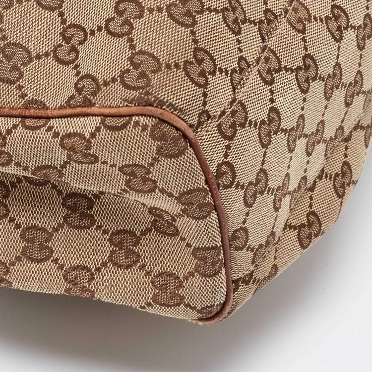 Pre Owned Gucci Beige/Brown GG Canvas and Leather Medium Sukey Tote