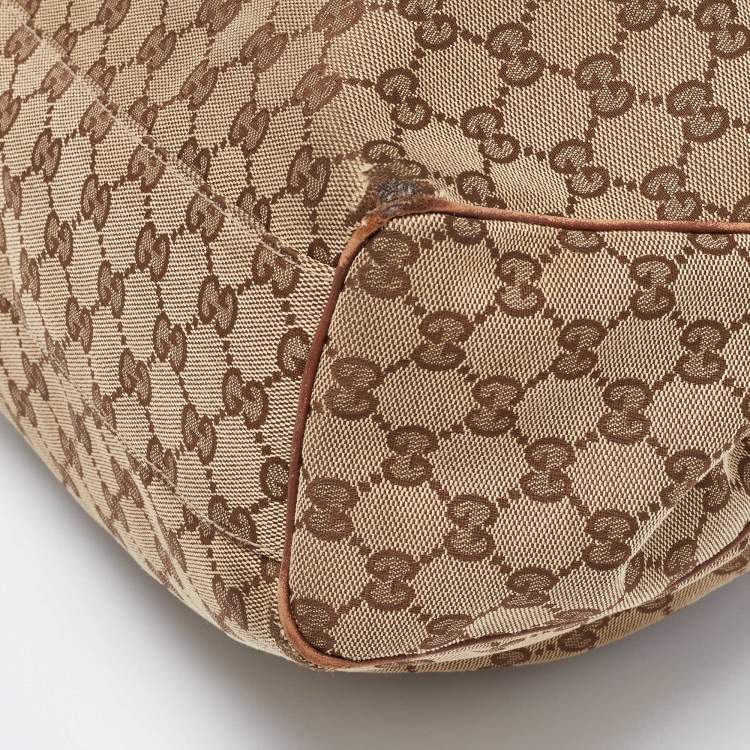 Pre Owned Gucci Beige/Brown GG Canvas and Leather Medium Sukey Tote