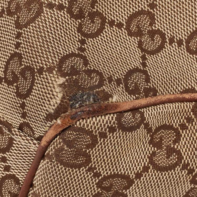 Pre Owned Gucci Beige/Brown GG Canvas and Leather Medium Sukey Tote