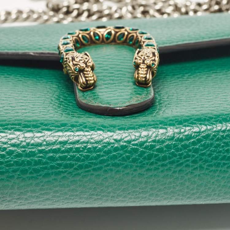Pre Owned Gucci Green Leather Dionysus Wallet On Chain