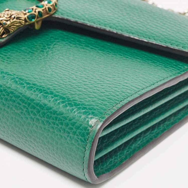 Pre Owned Gucci Green Leather Dionysus Wallet On Chain