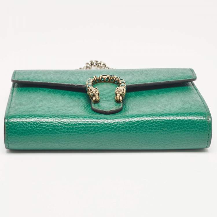 Pre Owned Gucci Green Leather Dionysus Wallet On Chain