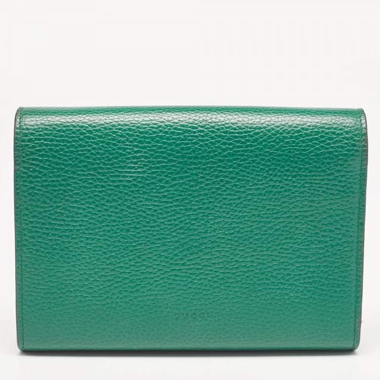 Pre Owned Gucci Green Leather Dionysus Wallet On Chain