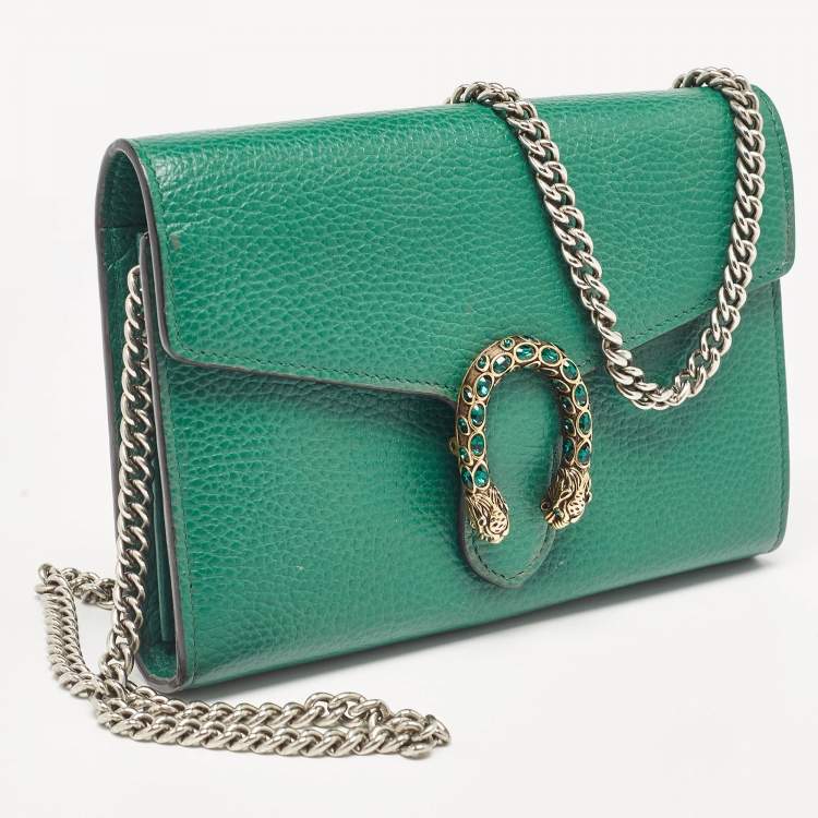 Pre Owned Gucci Green Leather Dionysus Wallet On Chain