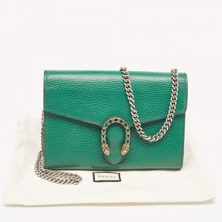 Pre Owned Gucci Green Leather Dionysus Wallet On Chain