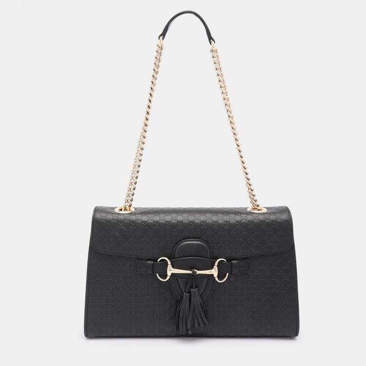 Pre Owned Gucci Black Microguccissima Leather Medium Emily Chain Shoulder Bag