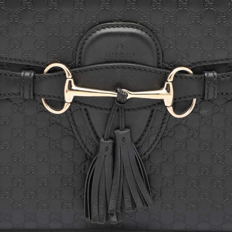 Pre Owned Gucci Black Microguccissima Leather Medium Emily Chain Shoulder Bag