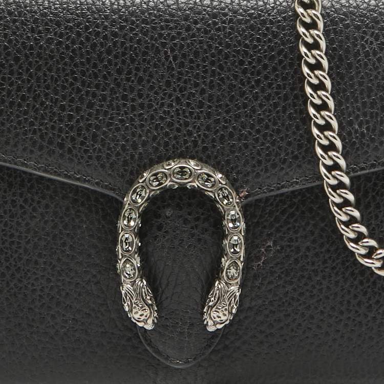 Pre Owned Gucci Black Leather Mini Dionysus Wallet On Chain