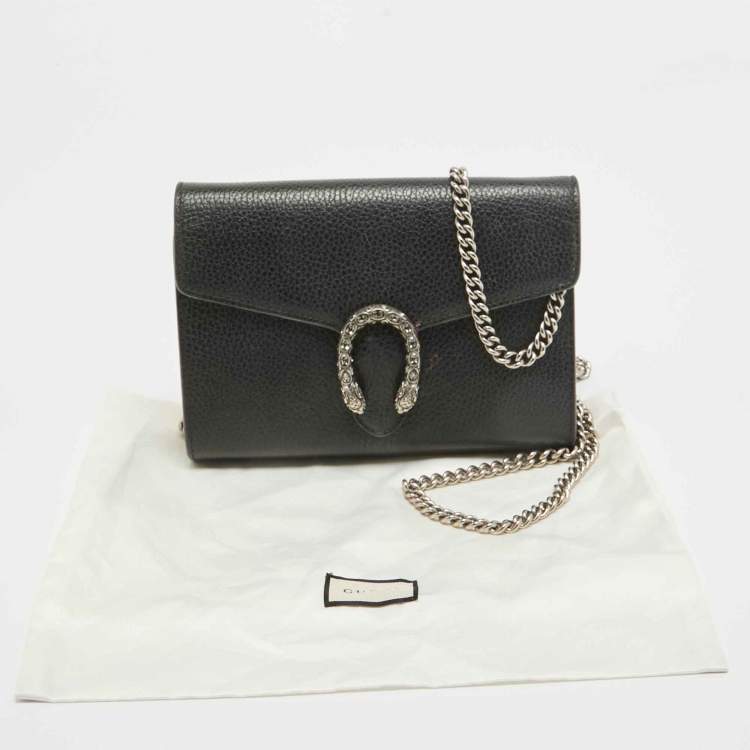 Pre Owned Gucci Black Leather Mini Dionysus Wallet On Chain