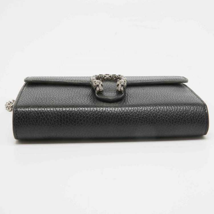 Pre Owned Gucci Black Leather Mini Dionysus Wallet On Chain