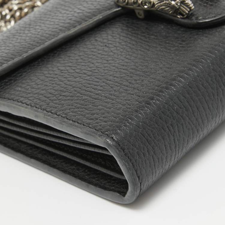 Pre Owned Gucci Black Leather Mini Dionysus Wallet On Chain