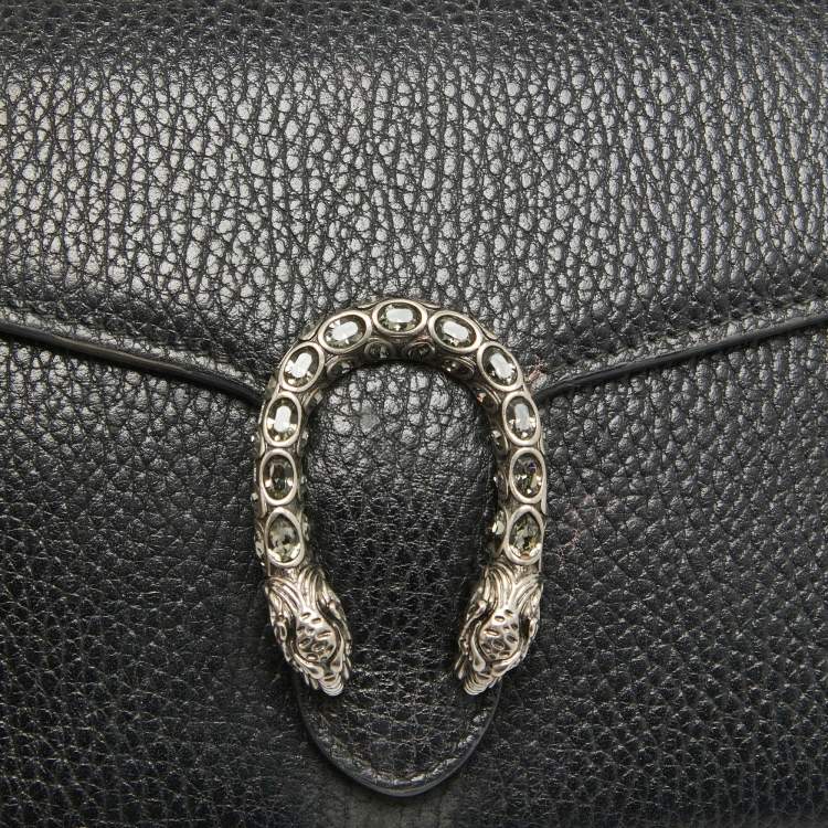 Pre Owned Gucci Black Leather Mini Dionysus Wallet On Chain