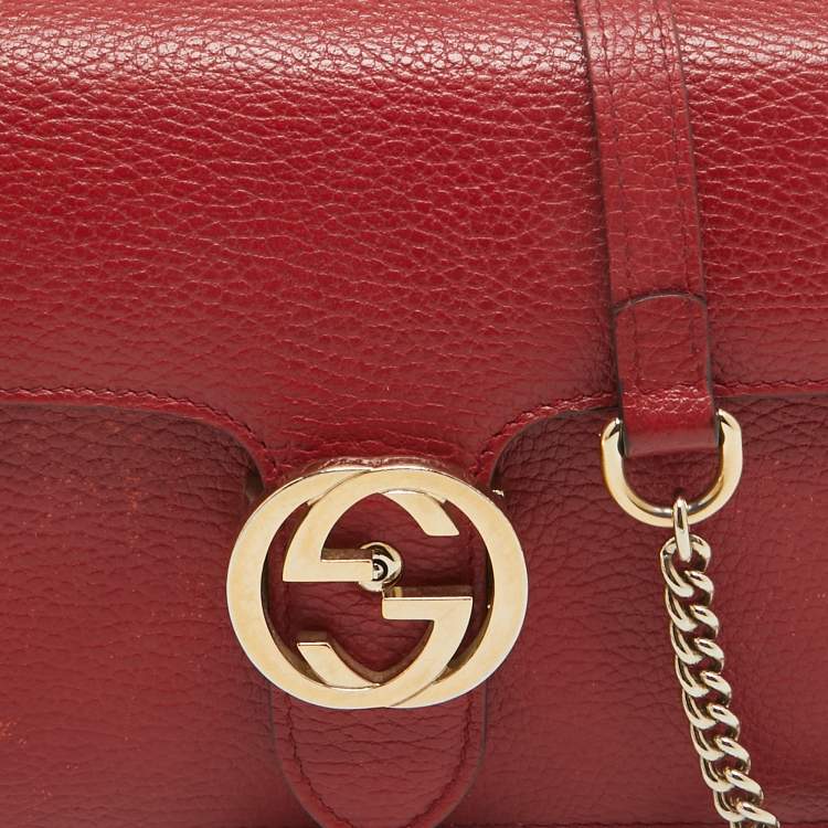 Pre Owned Gucci Red Leather Small Dollar Interlocking G Crossbody Bag