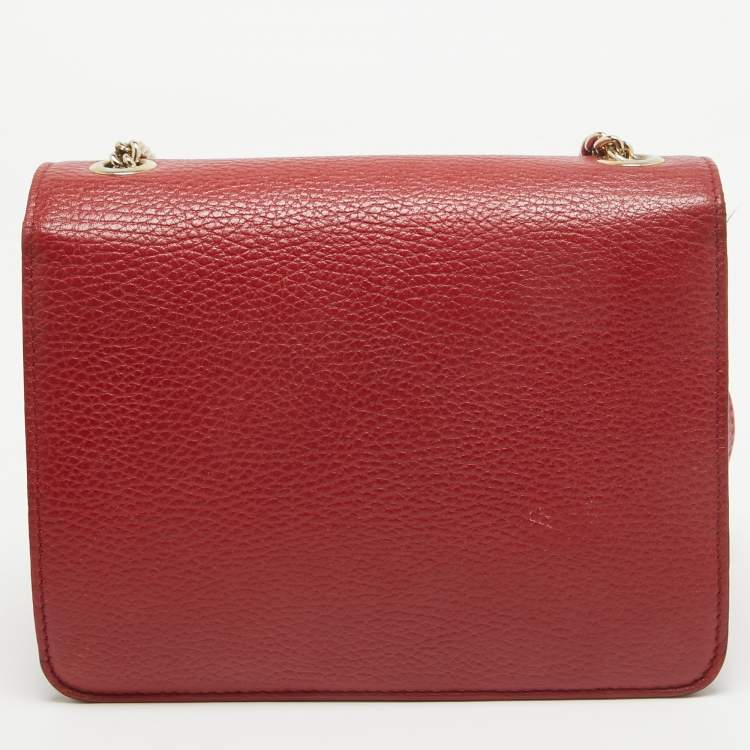 Pre Owned Gucci Red Leather Small Dollar Interlocking G Crossbody Bag