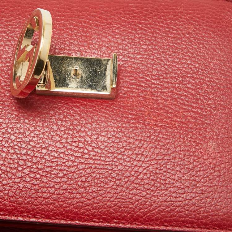 Pre Owned Gucci Red Leather Small Dollar Interlocking G Crossbody Bag