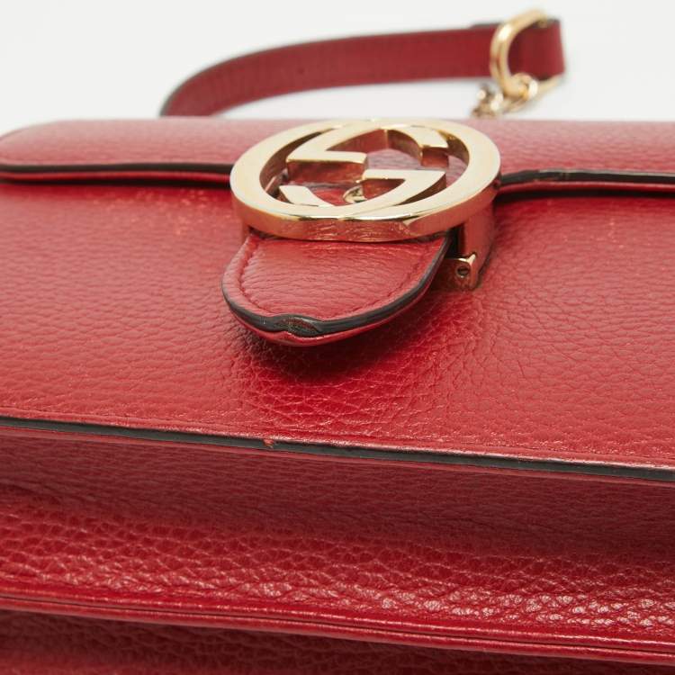 Pre Owned Gucci Red Leather Small Dollar Interlocking G Crossbody Bag