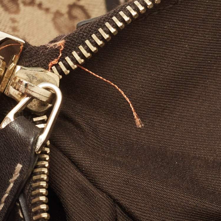Pre Owned Gucci Brown/Beige GG Canvas and Leather Abbey D-Ring Hobo