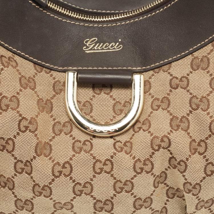 Pre Owned Gucci Brown/Beige GG Canvas and Leather Abbey D-Ring Hobo