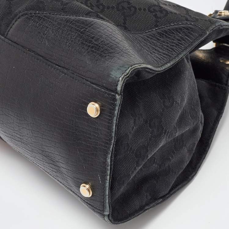 Pre Owned Gucci Black GG Canvas and Leather Junco Shoulder Bag