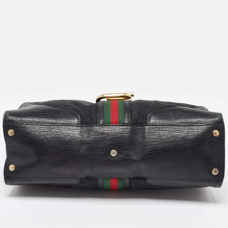 Pre Owned Gucci Black GG Canvas and Leather Junco Shoulder Bag