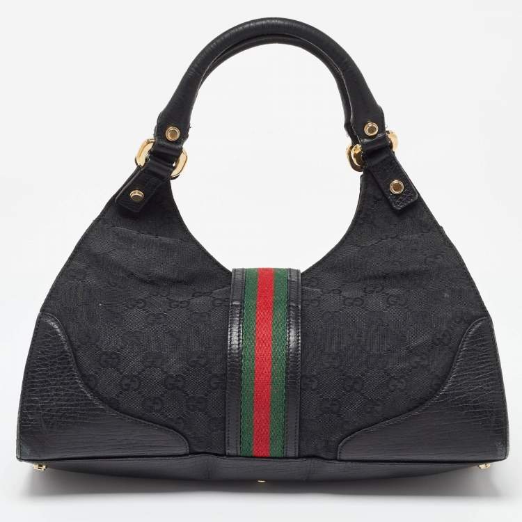 Pre Owned Gucci Black GG Canvas and Leather Junco Shoulder Bag