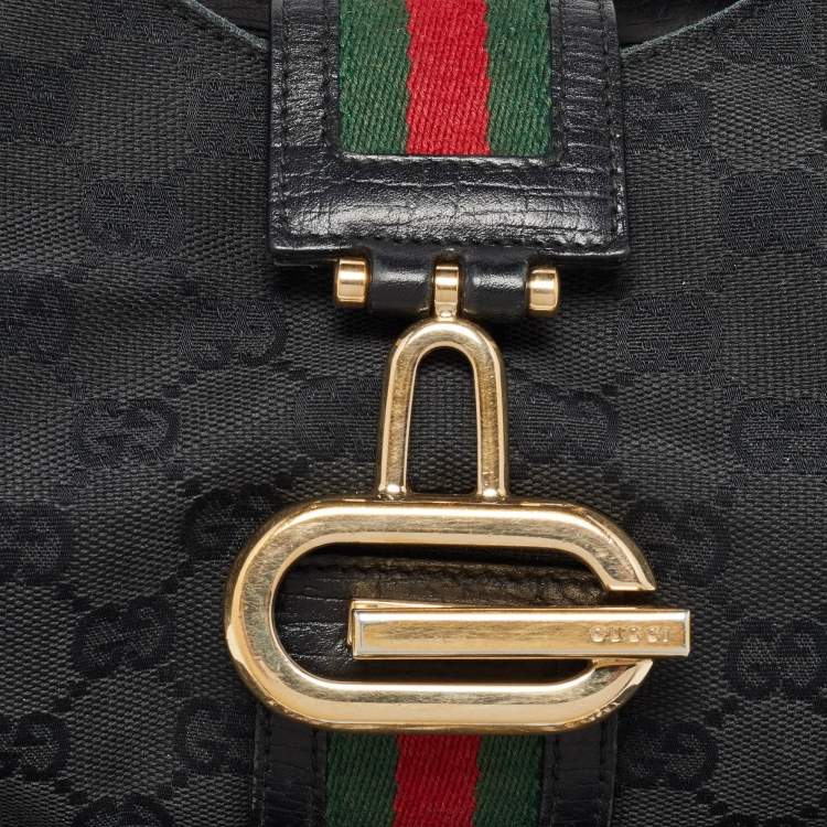 Pre Owned Gucci Black GG Canvas and Leather Junco Shoulder Bag