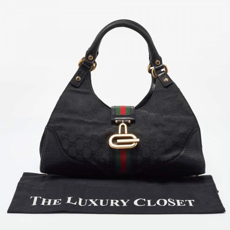 Pre Owned Gucci Black GG Canvas and Leather Junco Shoulder Bag