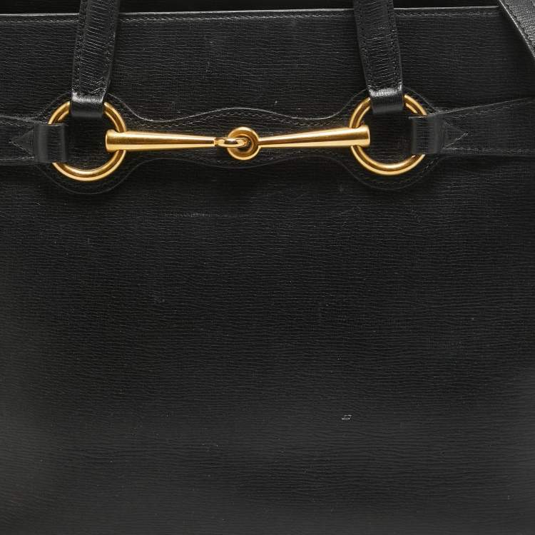 Pre Owned Gucci Black Leather Medium Bright Bit Tote