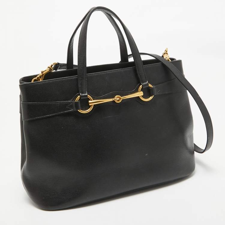 Pre Owned Gucci Black Leather Medium Bright Bit Tote