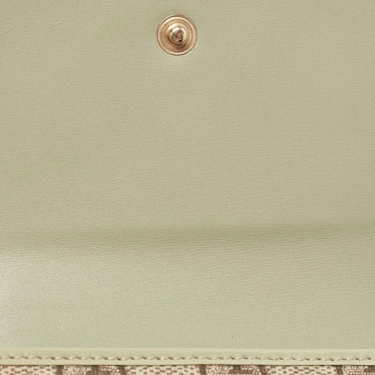 Pre Owned Gucci Beige/Green Supreme Canvas and Patent Leather Trifold Compact Wallet