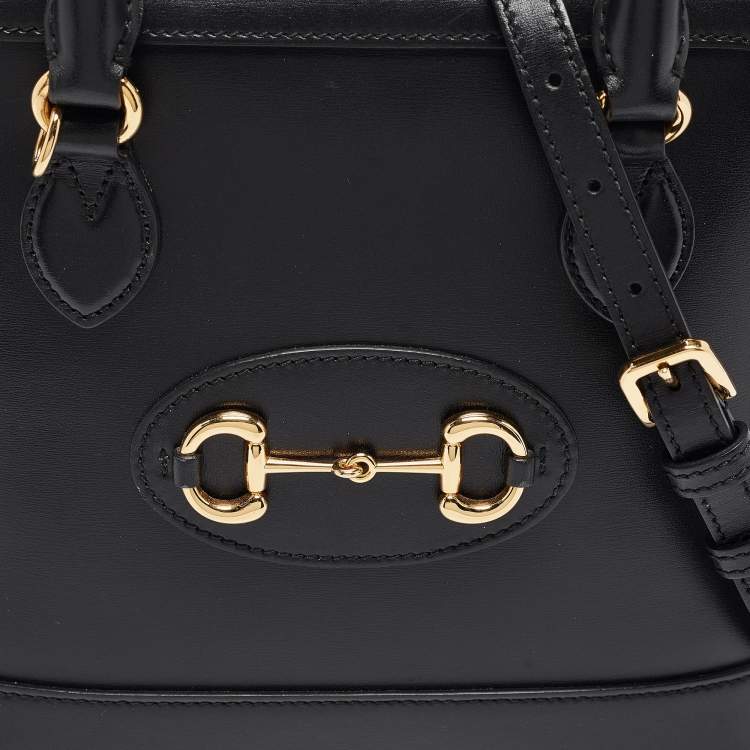 Pre Owned Gucci Black Leather Small Horsebit 1955 Top Handle Bag
